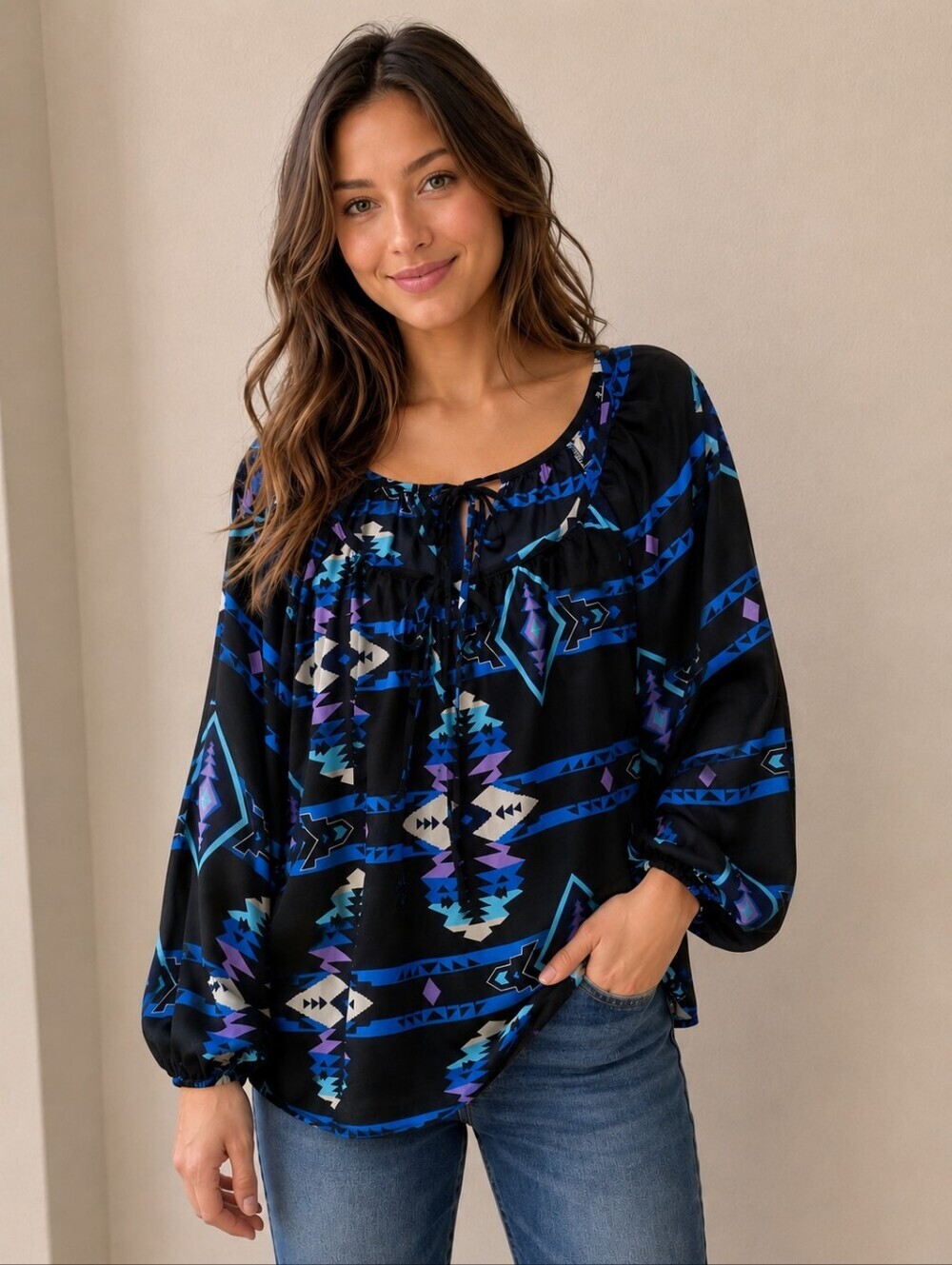 ❤ ROMEO & JULIET COUTURE FLOWY BOHO PEASANT TOP, XS